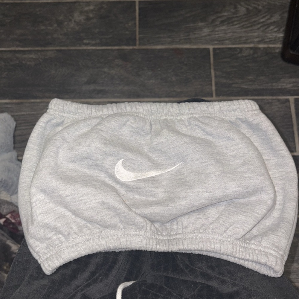 Nike Light Gray Cropped Sweatshirt Top with White Swoosh
